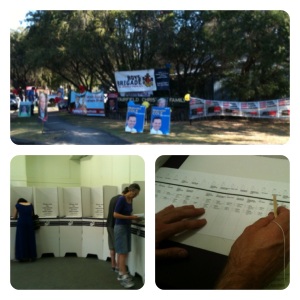 Outside and inside polling station in Fairfield, 4103, QLD.